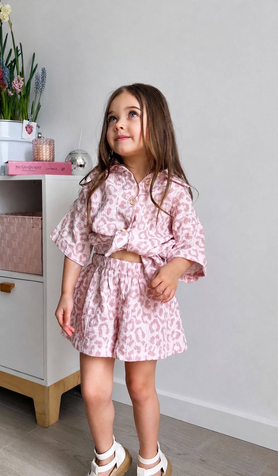 Pink leopard short set